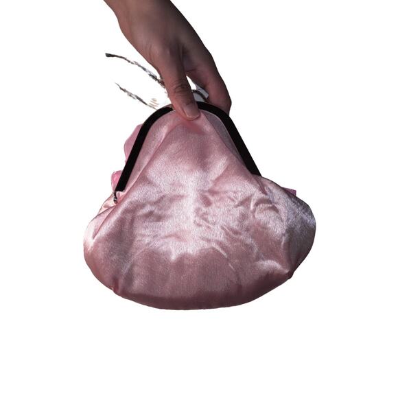 NWT Satin Rose Mini Evening Clutch Purse w/ Kiss Lock Handle Chain Barbie Pink - Picture 3 of 7